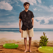 Black Gray Lime Chinese Collar Short Sleeve  - Batik Shirt
