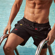 Beach Short Black with All Over Elephant Embroidery