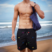 Beach Short Black with All Over Elephant Embroidery