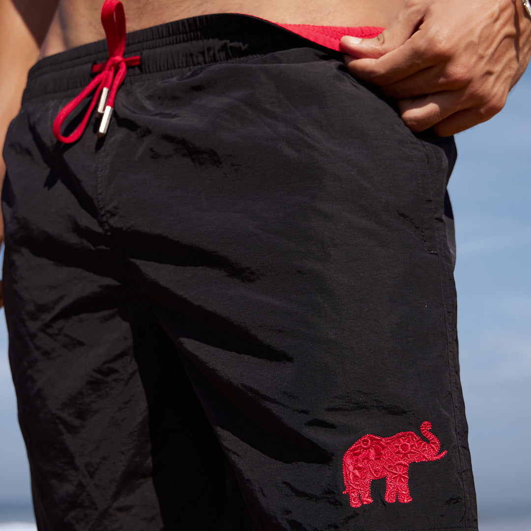 Beach Short Black with Single Colour Elephant Embroidery