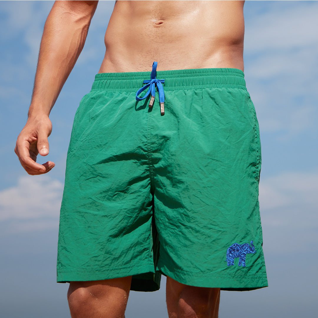 Beach Short Green with Single Colour Elephant Embroidery
