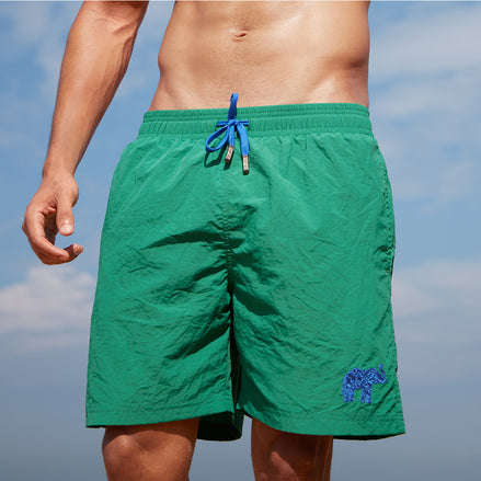 Beach Short Green with Single Colour Elephant Embroidery