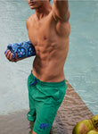 Beach Short Green with Single Colour Elephant Embroidery