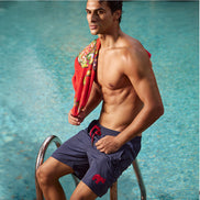 Beach Short Navy Blue with Single Colour Elephant Embroidery