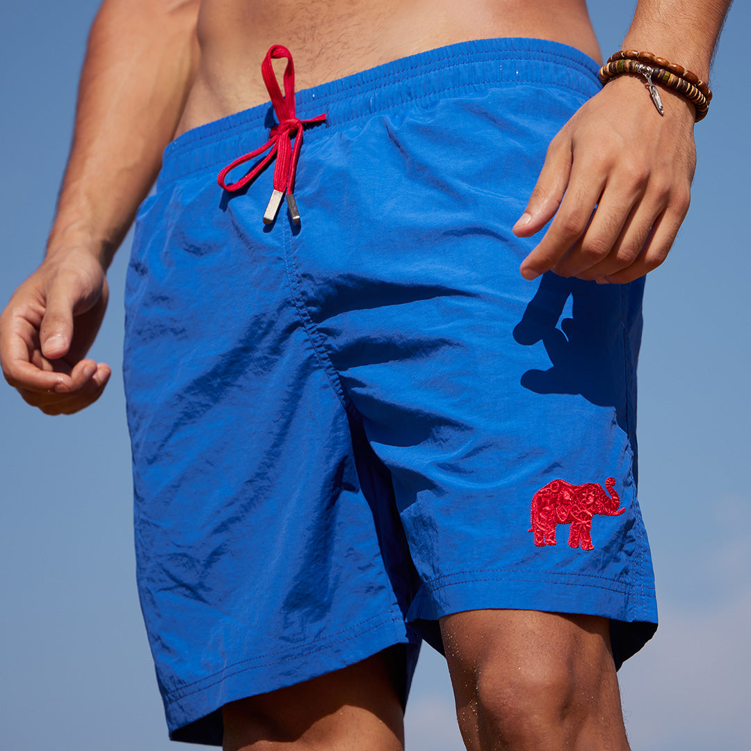 Beach Short Blue with Single Colour Elephant Embroidery