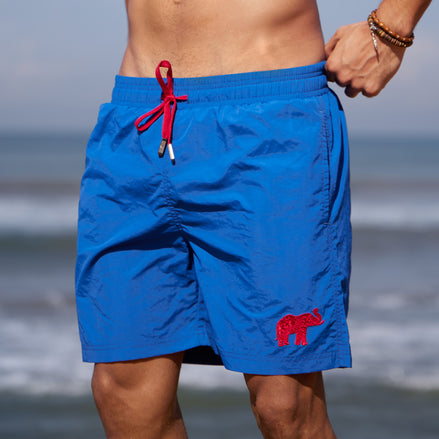 Beach Short Blue with Single Colour Elephant Embroidery