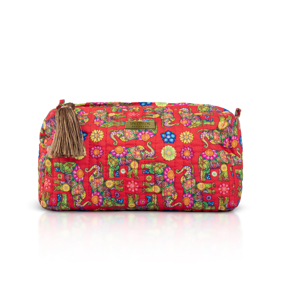 Ceylon Elephant Red Linen Pintuk Medium Wellness Bag