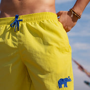 Beach Short Yellow with Single Colour Elephant Embroidery