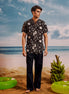 Black White Grape Chinese Collar Short Sleeve  -  Batik Shirt