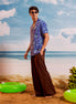 Dark Blue Sea Blue Mango Cuban Collar Short Sleeve -  Batik Shirt
