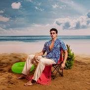Dark Blue Sea Blue Mango Chinese Collar Short Sleeve  - Batik Shirt