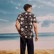 Black White Grape Chinese Collar Short Sleeve  -  Batik Shirt