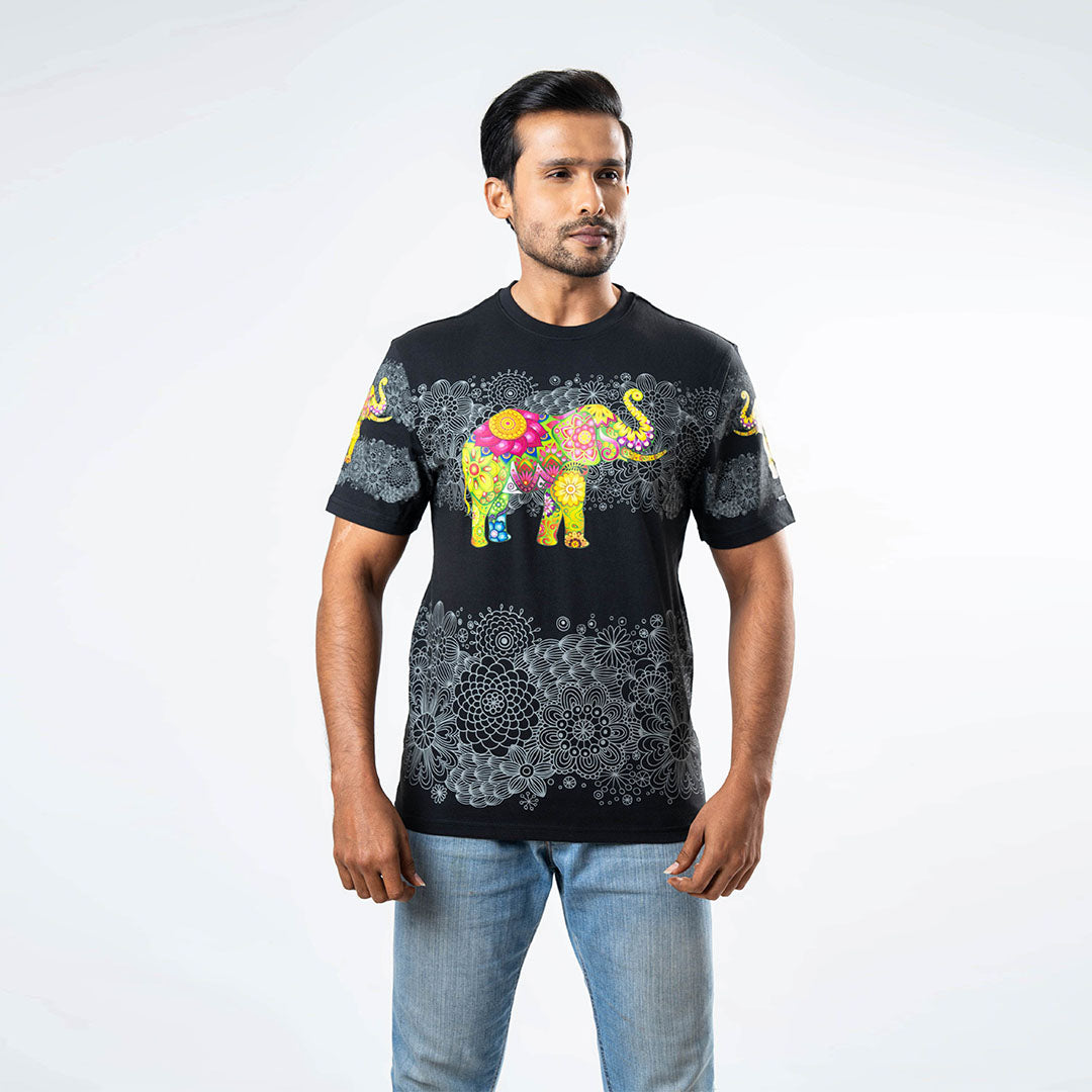 Men's Multitude Printed Crew Neck - Black