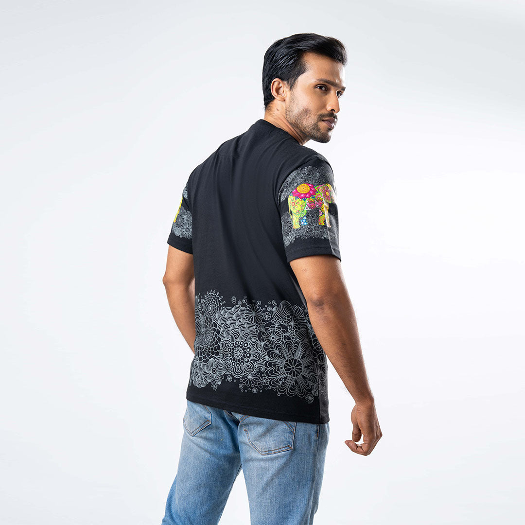 Men's Multitude Printed Crew Neck - Black