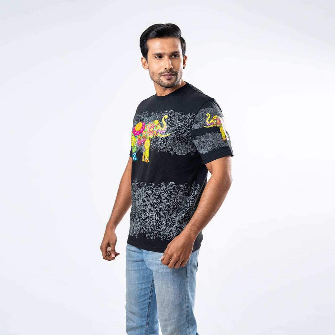 Men's Multitude Printed Crew Neck - Black