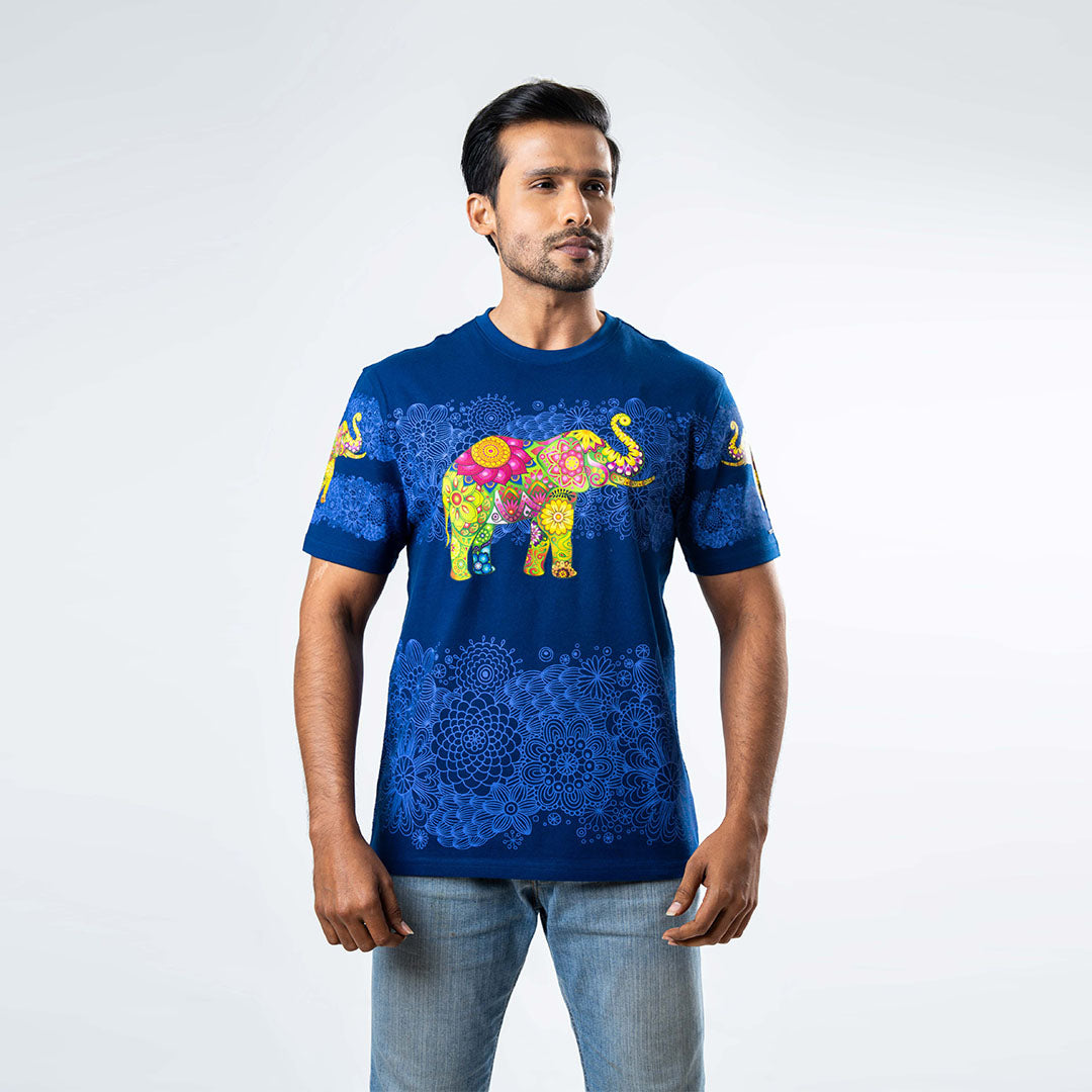 Men's Multitude Printed Crew Neck - Navy