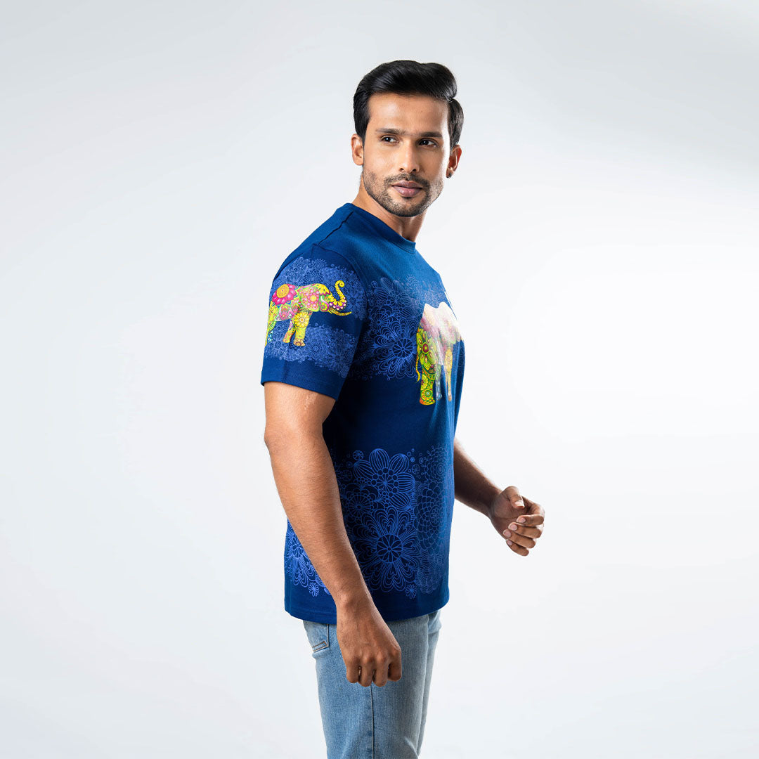 Men's Multitude Printed Crew Neck - Navy