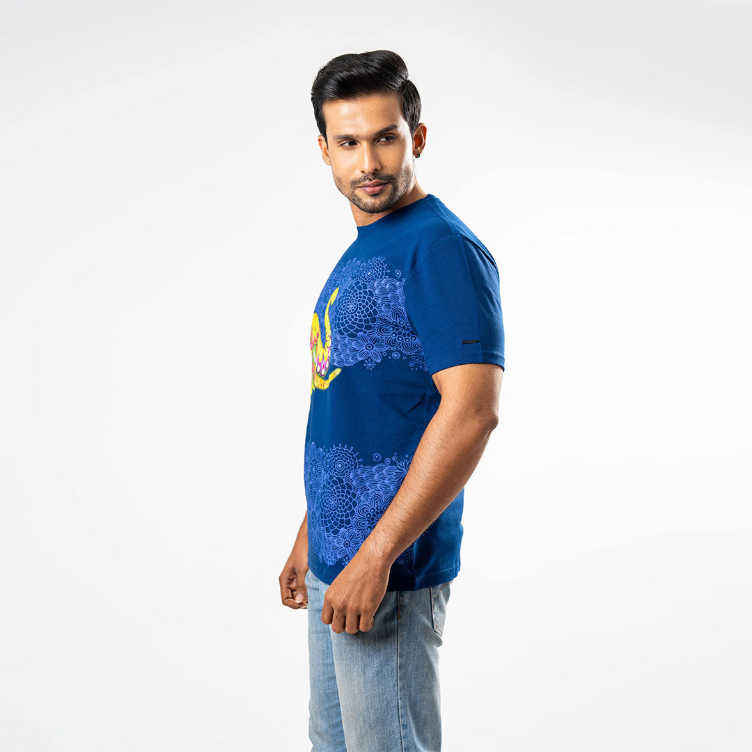 Men's Single Printed Crew Neck - Navy