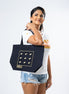 Embroidered Canvas Tote Bag - Black
