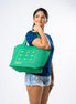 Embroidered Canvas Tote Bag - Green