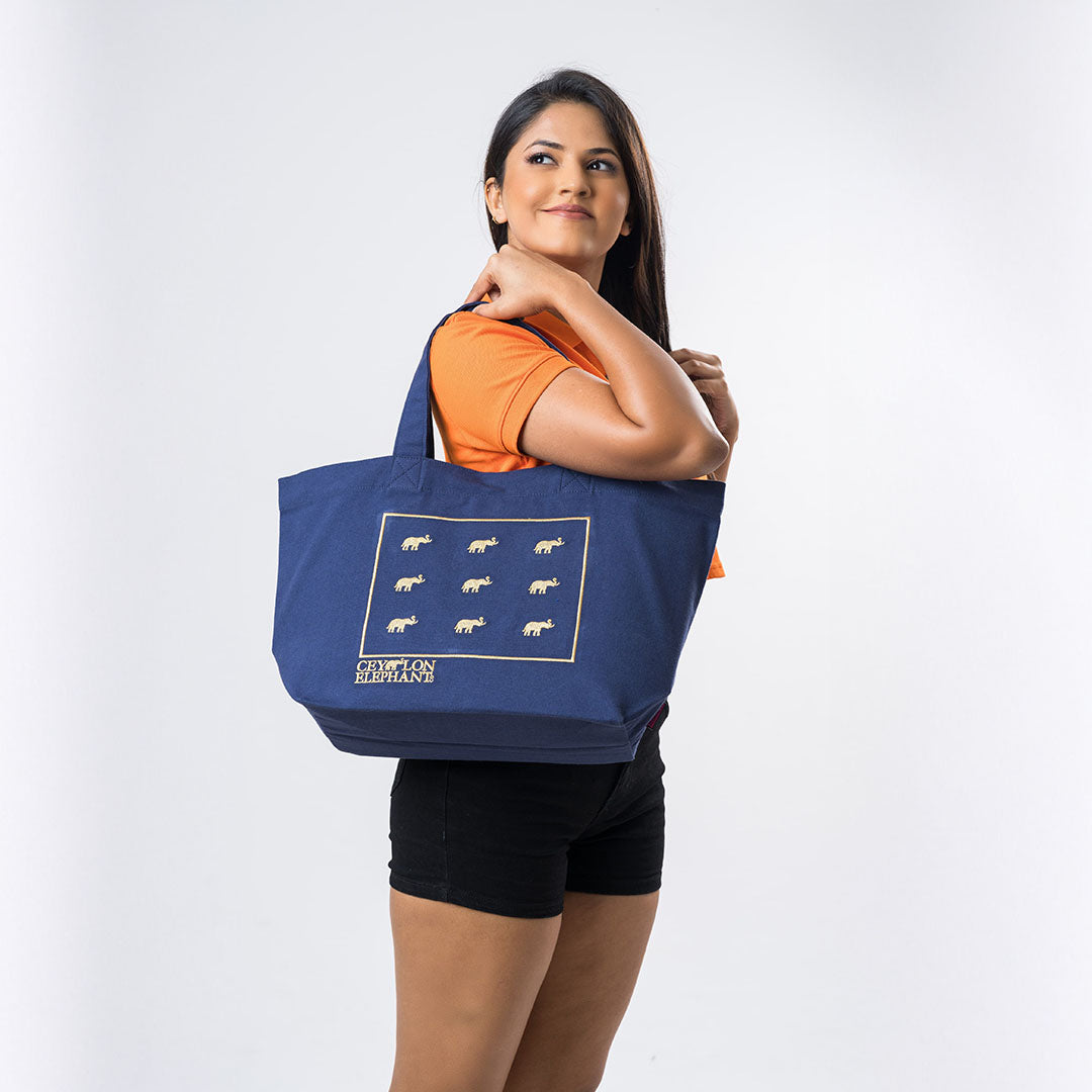 Embroidered Canvas Tote Bag - Navy