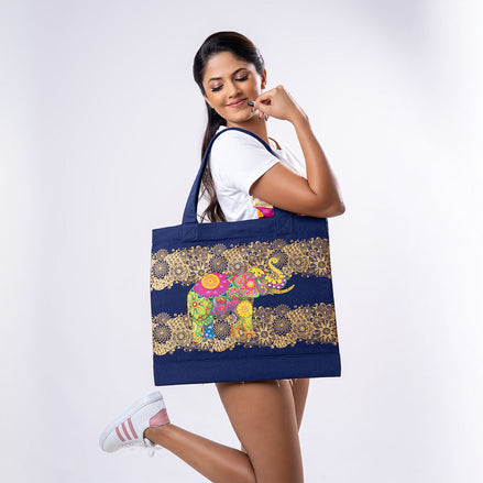 Embroidered Canvas Tote Bag - Navy