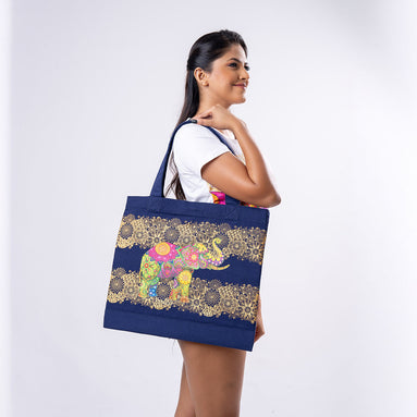Embroidered Canvas Tote Bag - Navy