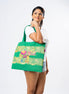 Embroidered Canvas Tote Bag - Green