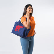 Multitude Printed Canvas Tote Bag - Navy
