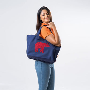 Multitude Printed Canvas Tote Bag - Navy