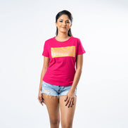 Ladies' Signature Gold Print Crew Neck - Hot Pink