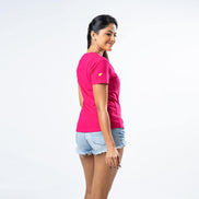 Ladies' Signature Gold Print Crew Neck - Hot Pink