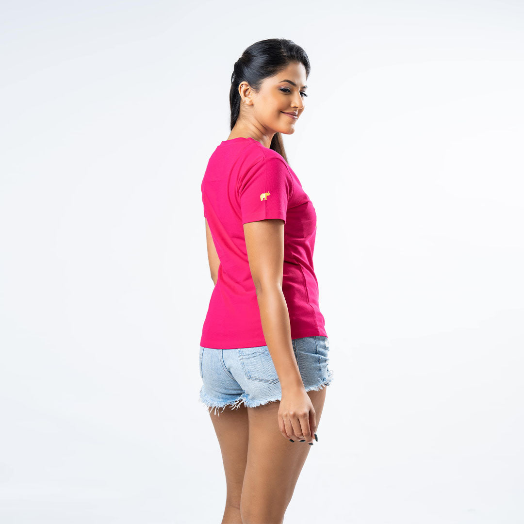Ladies' Signature Gold Print Crew Neck - Hot Pink