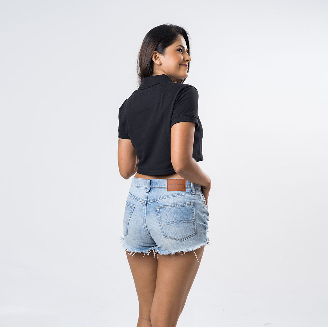 Ladie's Crop Top Polo - Black