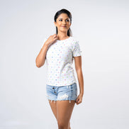 Ladie's Multitude Printed Crew Neck - White