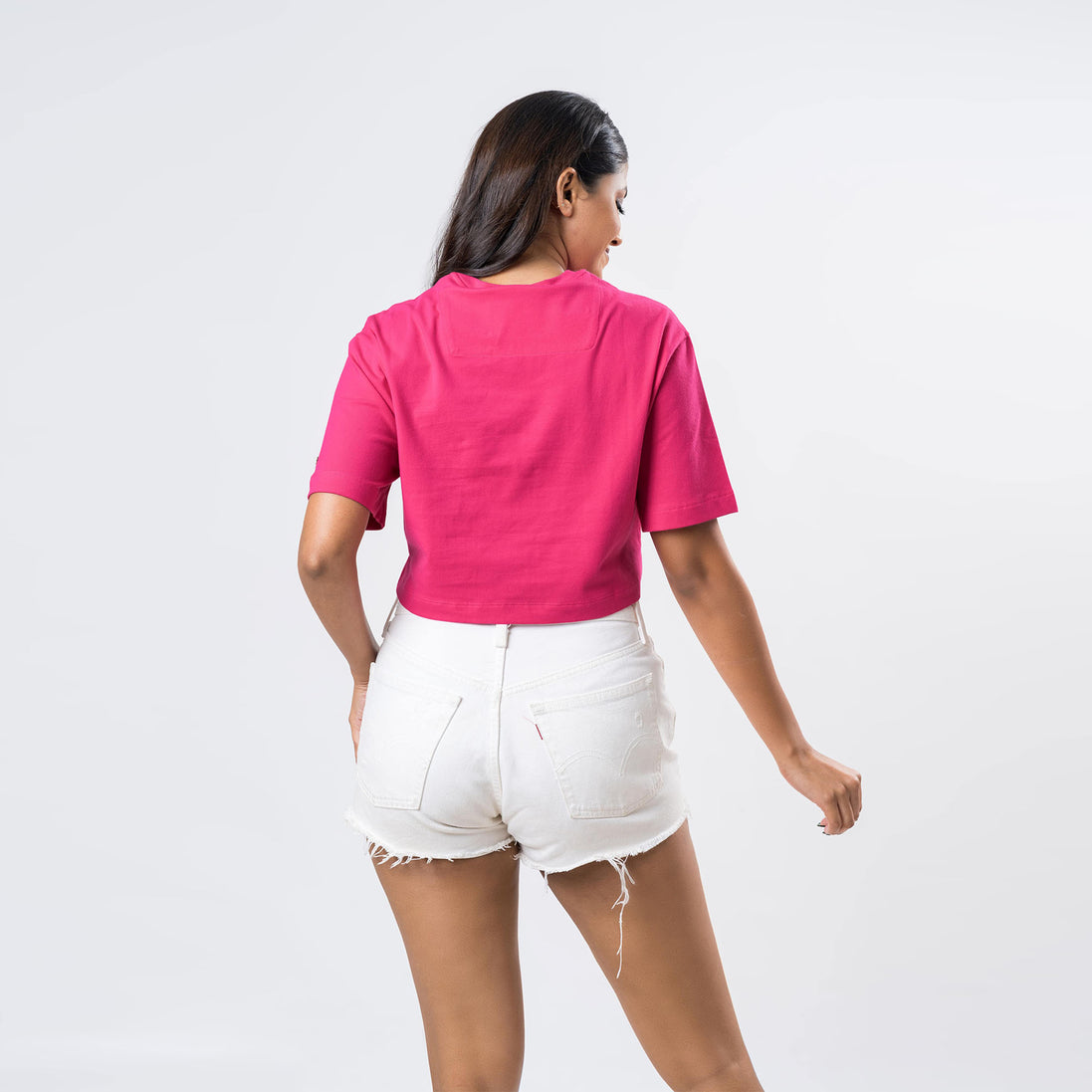 Ladie's Single Jersey Crop Top - Hot Pink