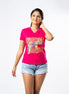 Ladie's  Multitude Printed V-Neck - Hot Pink