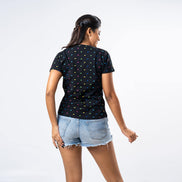 Ladie's Multitude Printed Crew Neck - Black