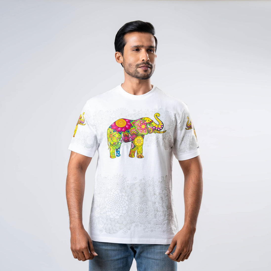 Men's Multitude Printed Crew Neck - White