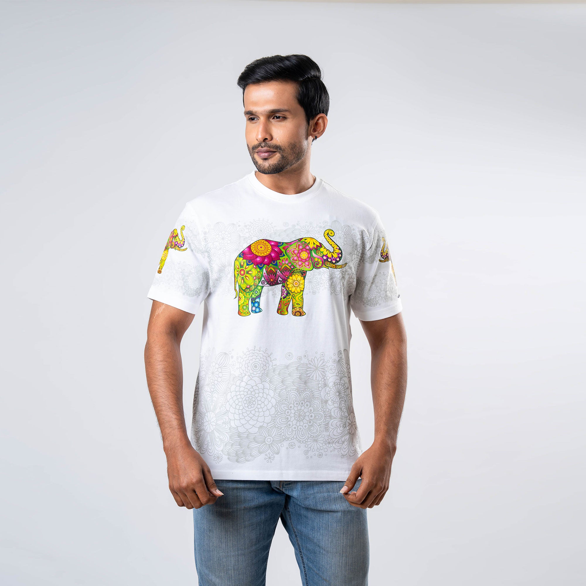 Men's Multitude Printed Crew Neck - White