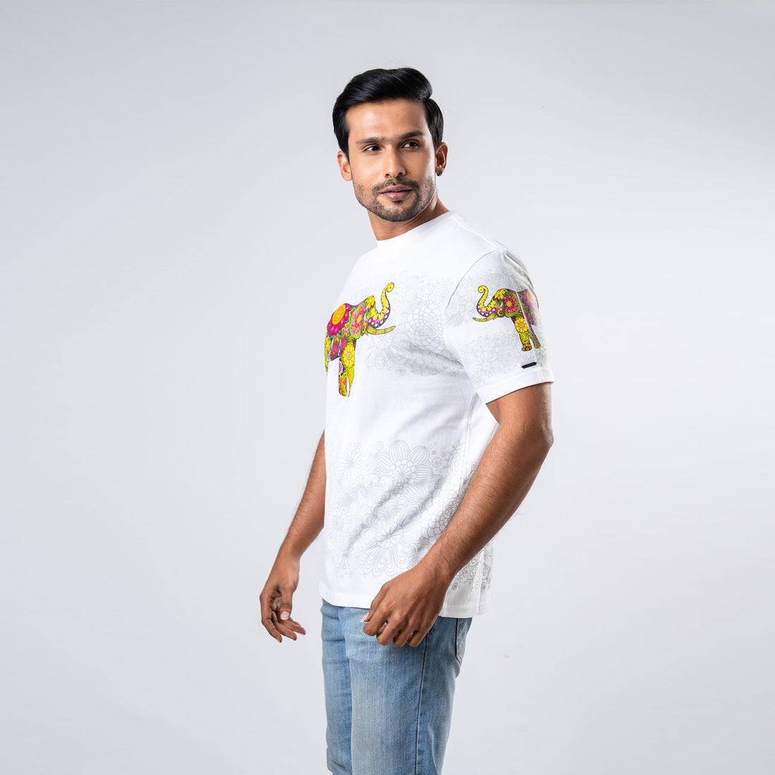 Men's Multitude Printed Crew Neck - White