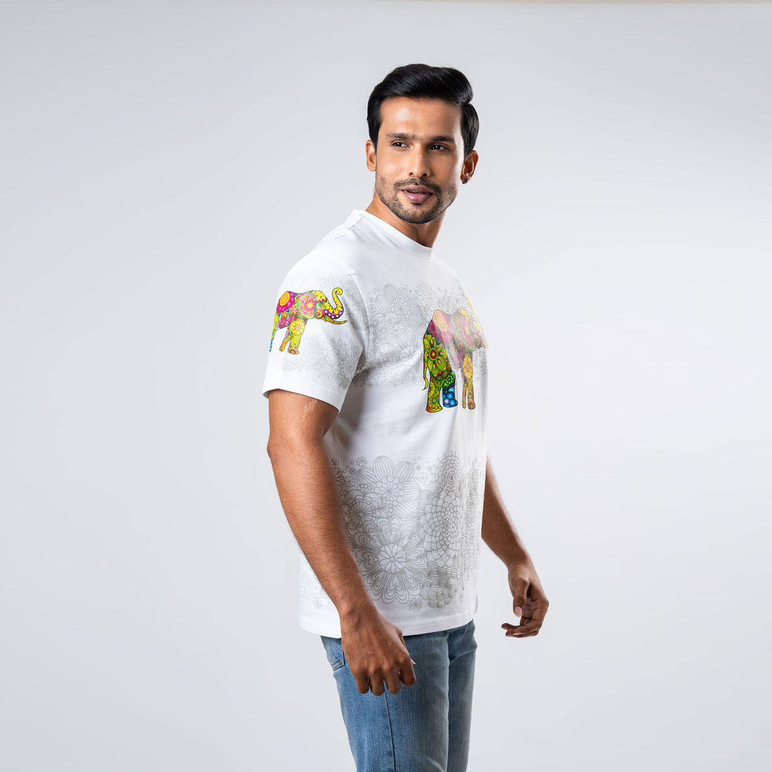 Men's Multitude Printed Crew Neck - White