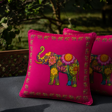 Ceylon Elephant Pink 18"x18" Velvet Cushion Cover