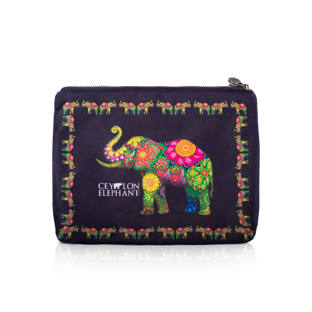 Ceylon Elephant Black A Large Velvet Wellness Bag