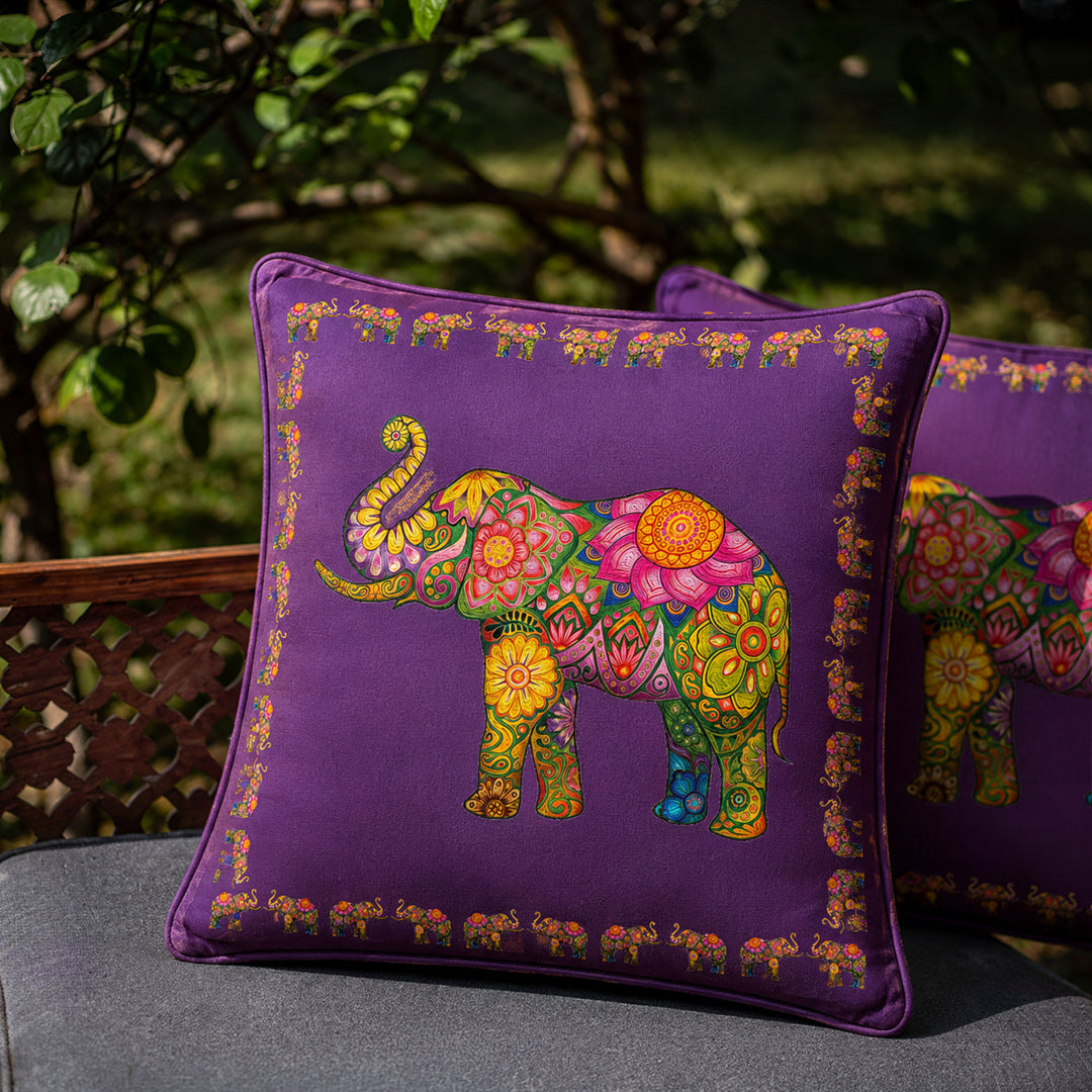 Ceylon Elephant  Purple 24"x24" Velvet Cushion Cover