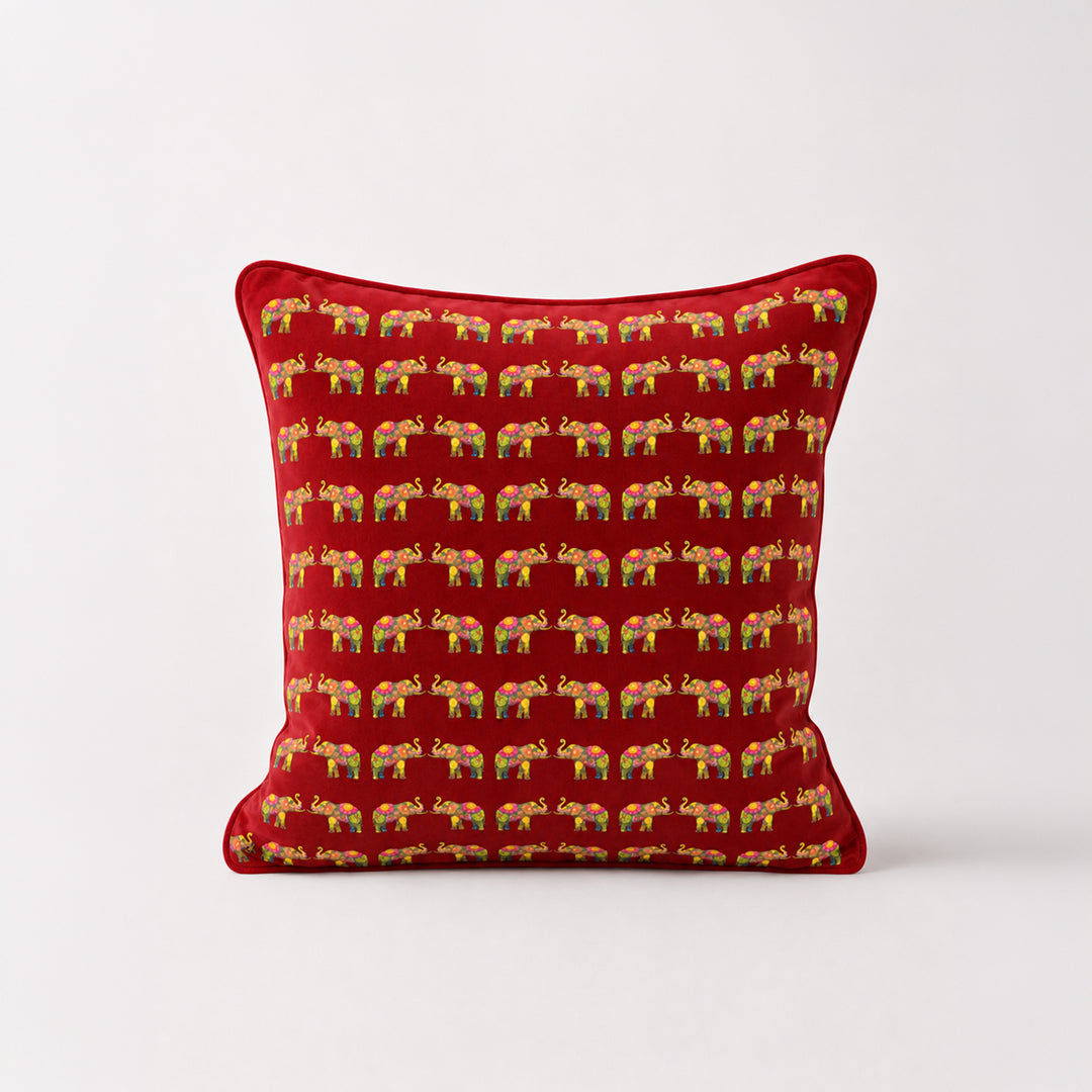 Ceylon Elephant  Red 24"x24" Velvet Cushion Cover