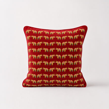 Ceylon Elephant  Red 24"x24" Velvet Cushion Cover