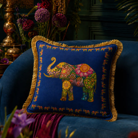 Ceylon Elephant - Blue 18"x18" Royal Cushion Cover