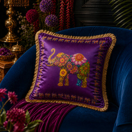 Ceylon Elephant - Purple  18"x18" Royal Cushion Cover