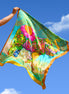 Silk Scarf  Ceylon Elephant Printed - Turquise - 100cmX100cm